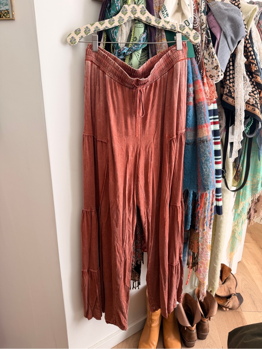 mittoshop Rust-Toned Boho Tiered Wide-Leg Pants